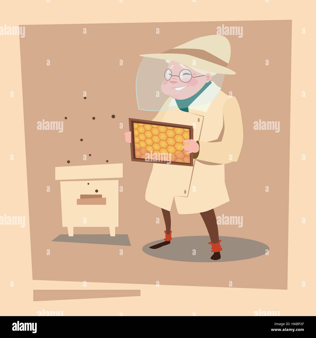 Agricoltore donna Senior di raccogliere miele da alveare Alveare Agriturismo Illustrazione Vettoriale