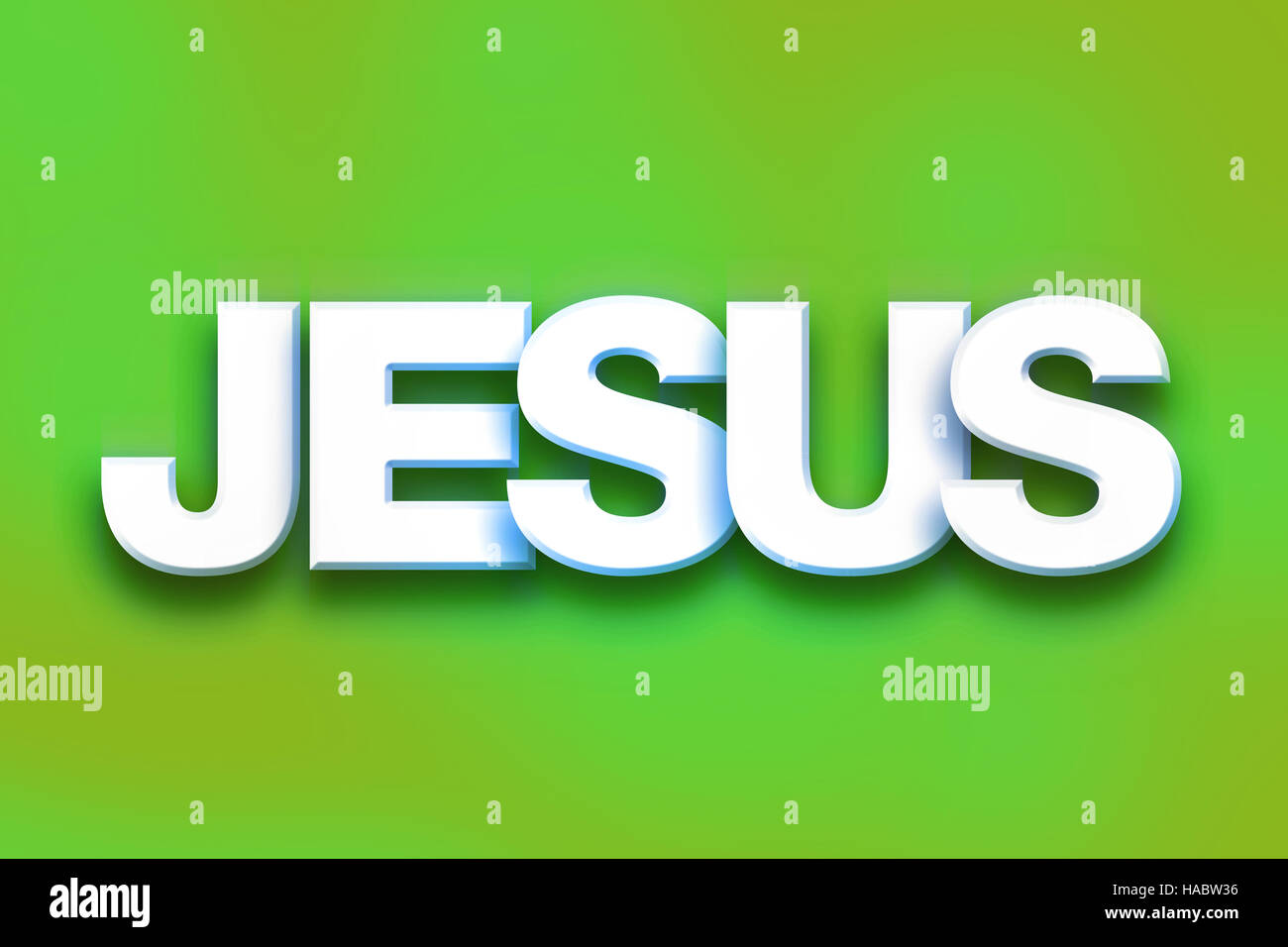La parola Gesù scritta bianca 3D lettere su uno sfondo colorato concetto e tema. Foto Stock