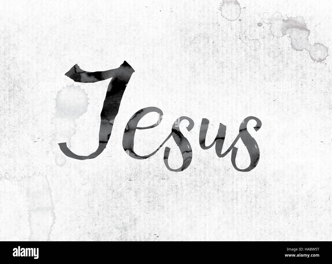 La parola "Gesù" concetto e tema dipinti ad acquerello l'inchiostro su un foglio di carta bianca. Foto Stock