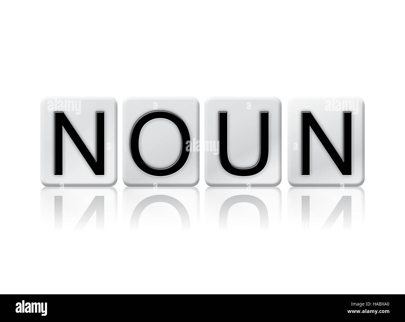 La parola "sostantivo' scritto in lettere di piastrella isolato su uno sfondo bianco. Foto Stock