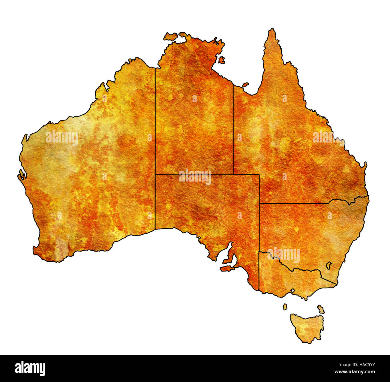 I confini dei territori sulla mappa di Australia con le divisioni amministrative Foto Stock