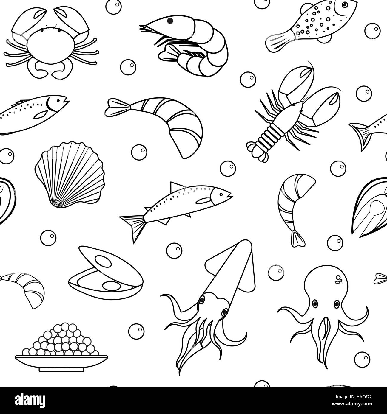 Sea life seamless pattern. Subacquea sfondo infinito, texture. Disegno a mano, schizzo, linea doodle stile. Illustrazione Vettoriale Illustrazione Vettoriale