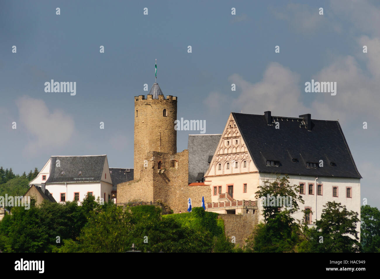 Drebach: Castello Scharfenstein, Monti Metalliferi, Monti Metalliferi, Sassonia, Sassonia, Germania Foto Stock