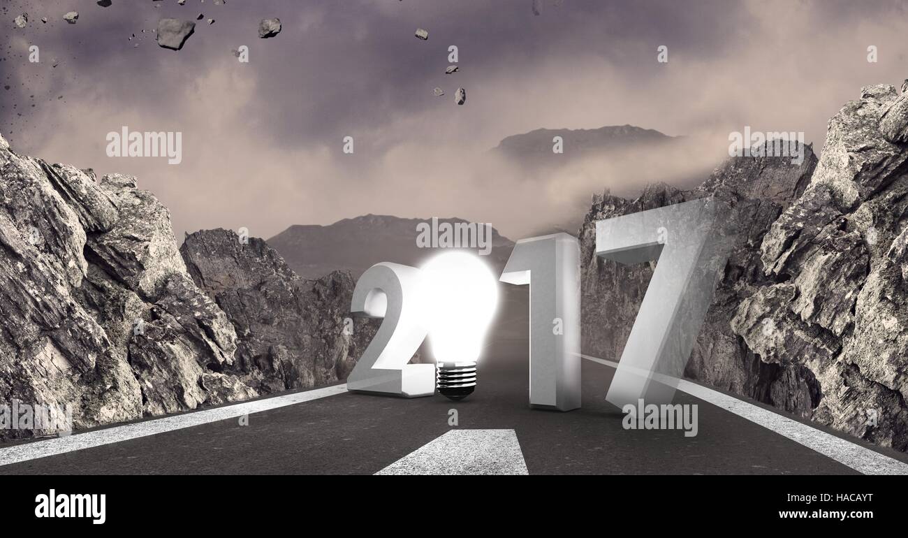 Immagine composita di 3D 2017 con lampadina contro una strada Foto Stock