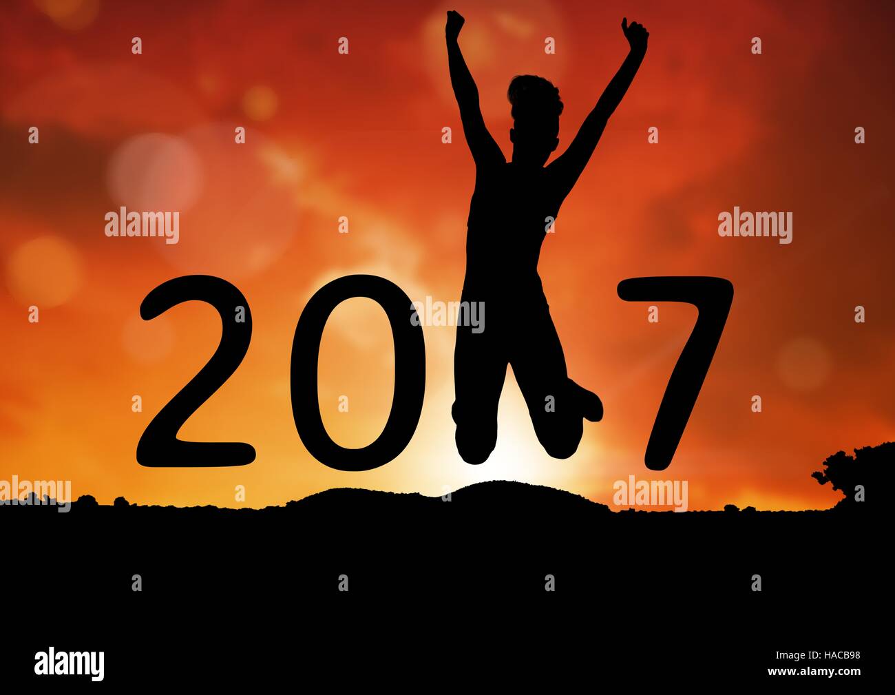 Silhouette di saltare la persona formando 2017 Anno nuovo segno Foto Stock