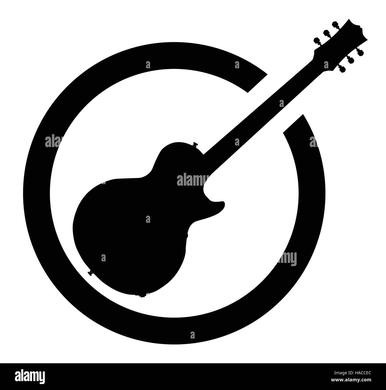 La definitiva rock and roll guitar come gomma timbro di inchiostro in bianco e nero, isolato su uno sfondo bianco. Illustrazione Vettoriale