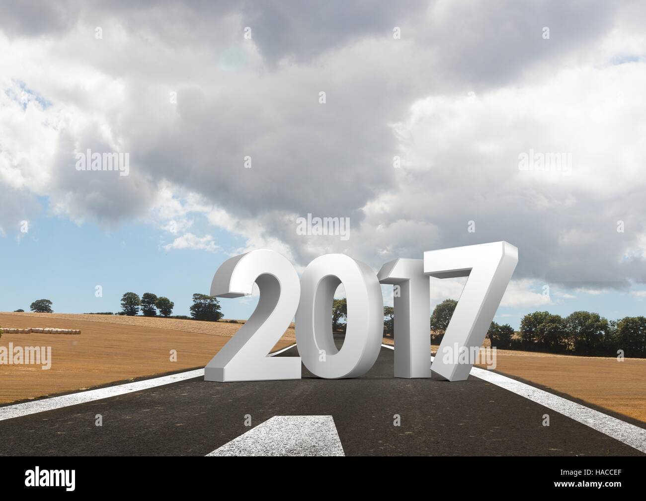 3D'immagine composita del 2017 e strada deserta Foto Stock