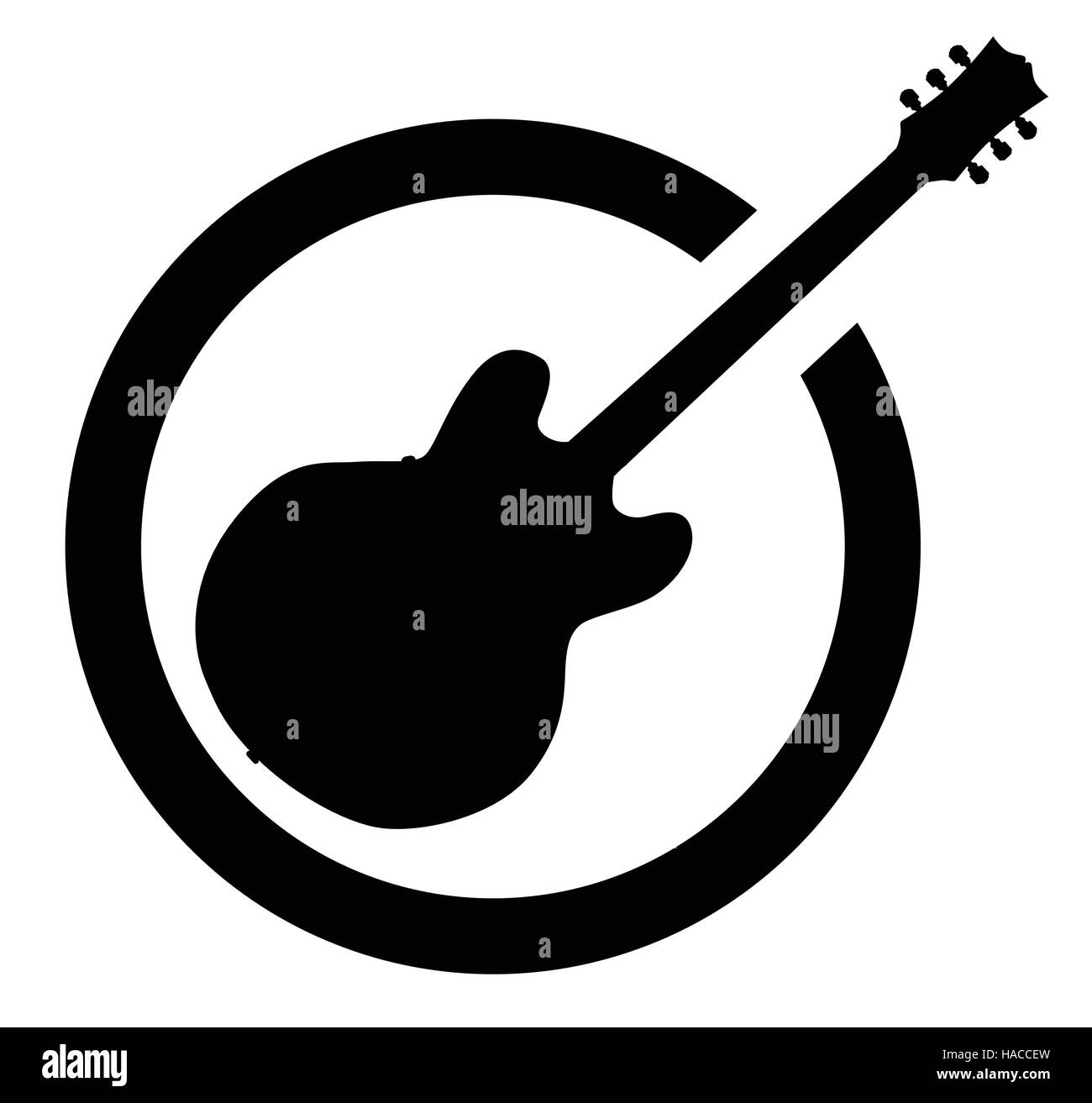 La definitiva rock and roll guitar come gomma timbro di inchiostro in bianco e nero, isolato su uno sfondo bianco. Illustrazione Vettoriale