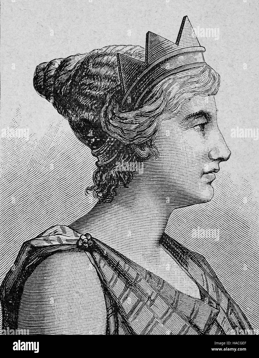 Moda capelli, capelli stile del vecchio grecia, storico illustrazione, xilografia Foto Stock