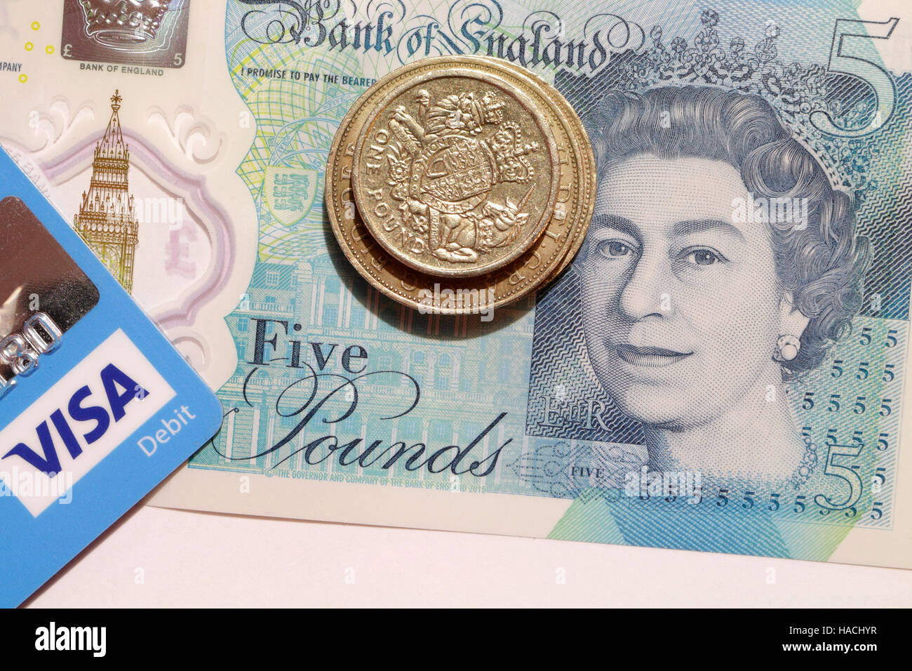 La valuta britannica con carta Visa Foto Stock
