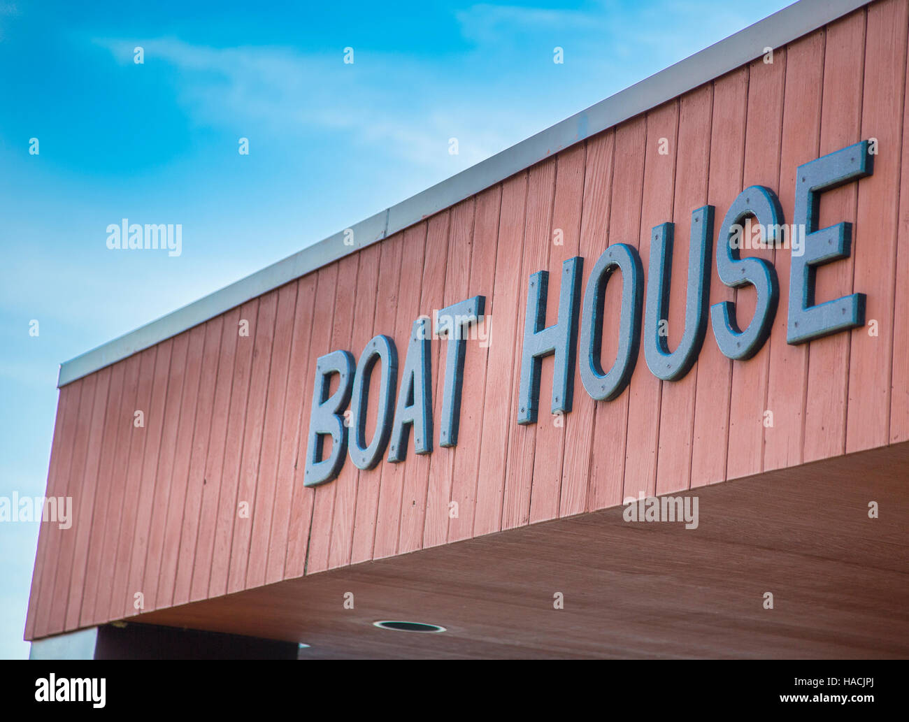 Boat House segno a Shepard lago a Ringwood, New Jersey Foto Stock