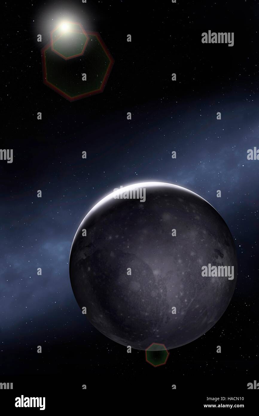 Ganimede è il più grande dei quattro lune galileiane di Giove - anzi la più grande luna di qualunque tipo noto pianeta, più ancora di mercurio. La sua superficie è una miscela di ghiaccio, fratture e crateri. Foto Stock