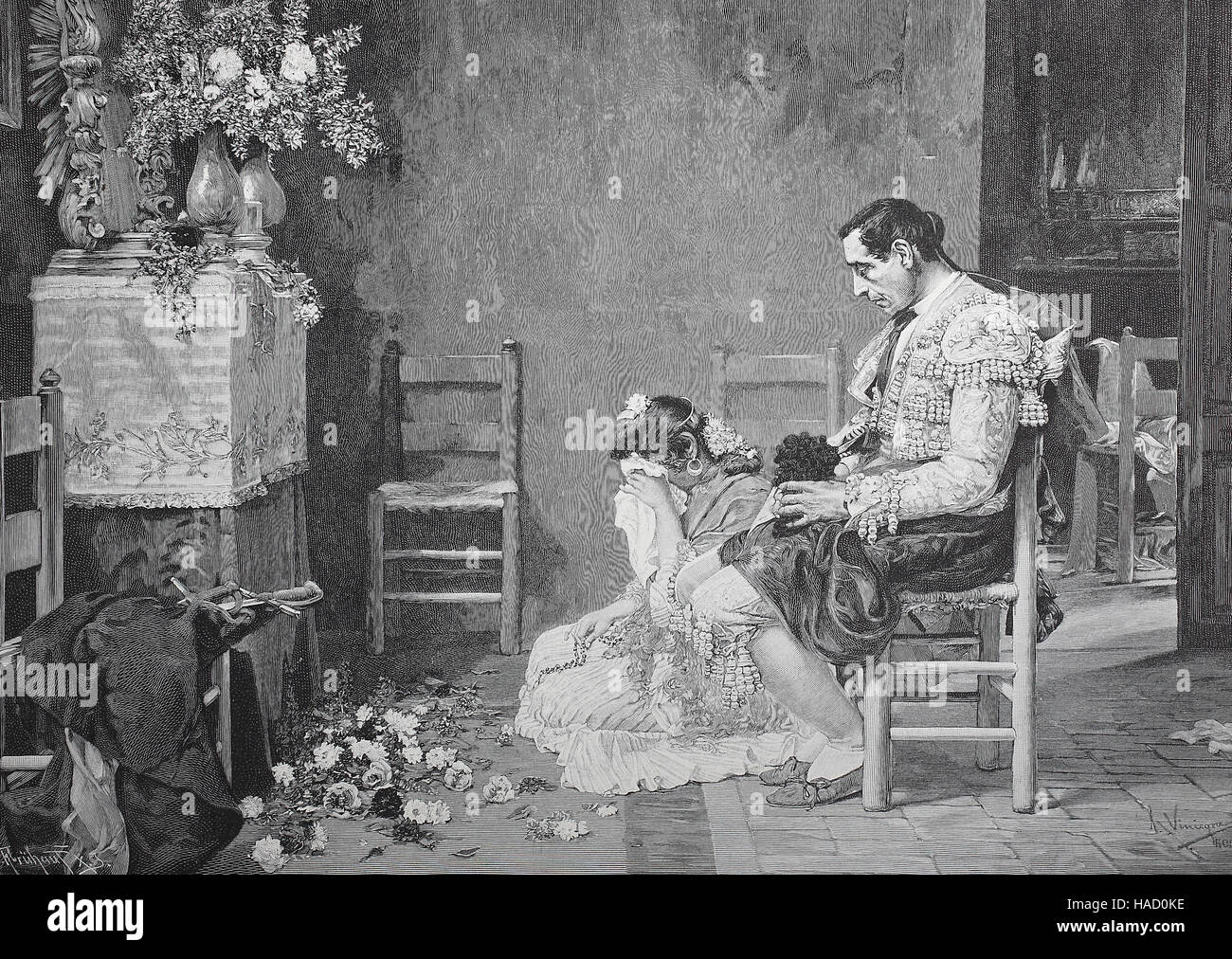 Spagna, ultima preghiera per il torero ucciso, illustrazione pubblicato nel 1880 Foto Stock