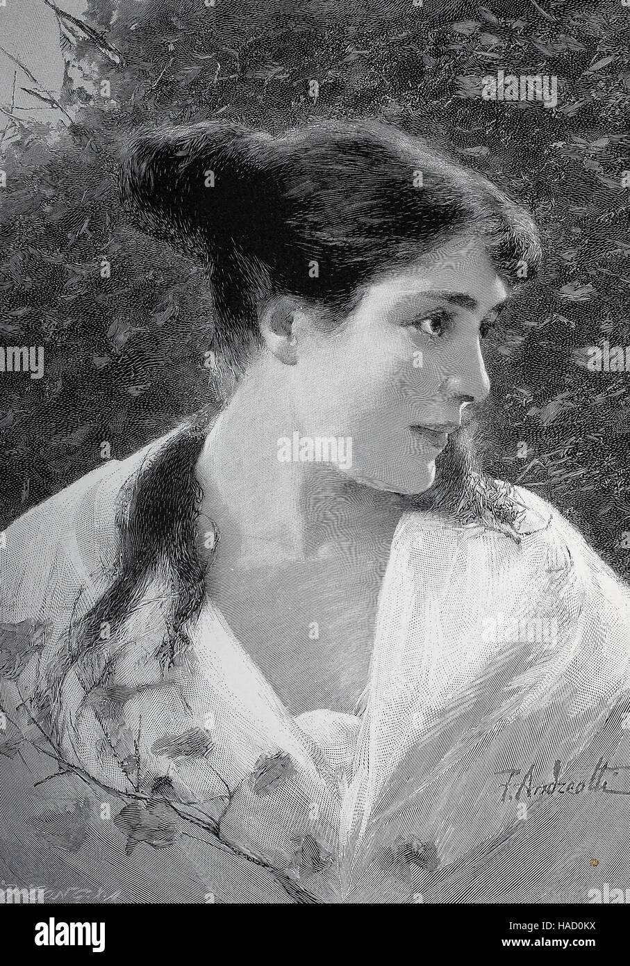 Ritratto di una giovane donna romantica nel 1880, illustrazione pubblicato nel 1880 Foto Stock
