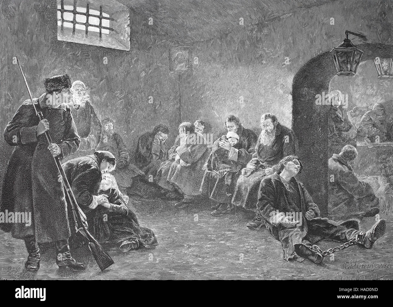 Trasporto prigioniero in Siberia, Russia, illustrazione pubblicato nel 1880 Foto Stock