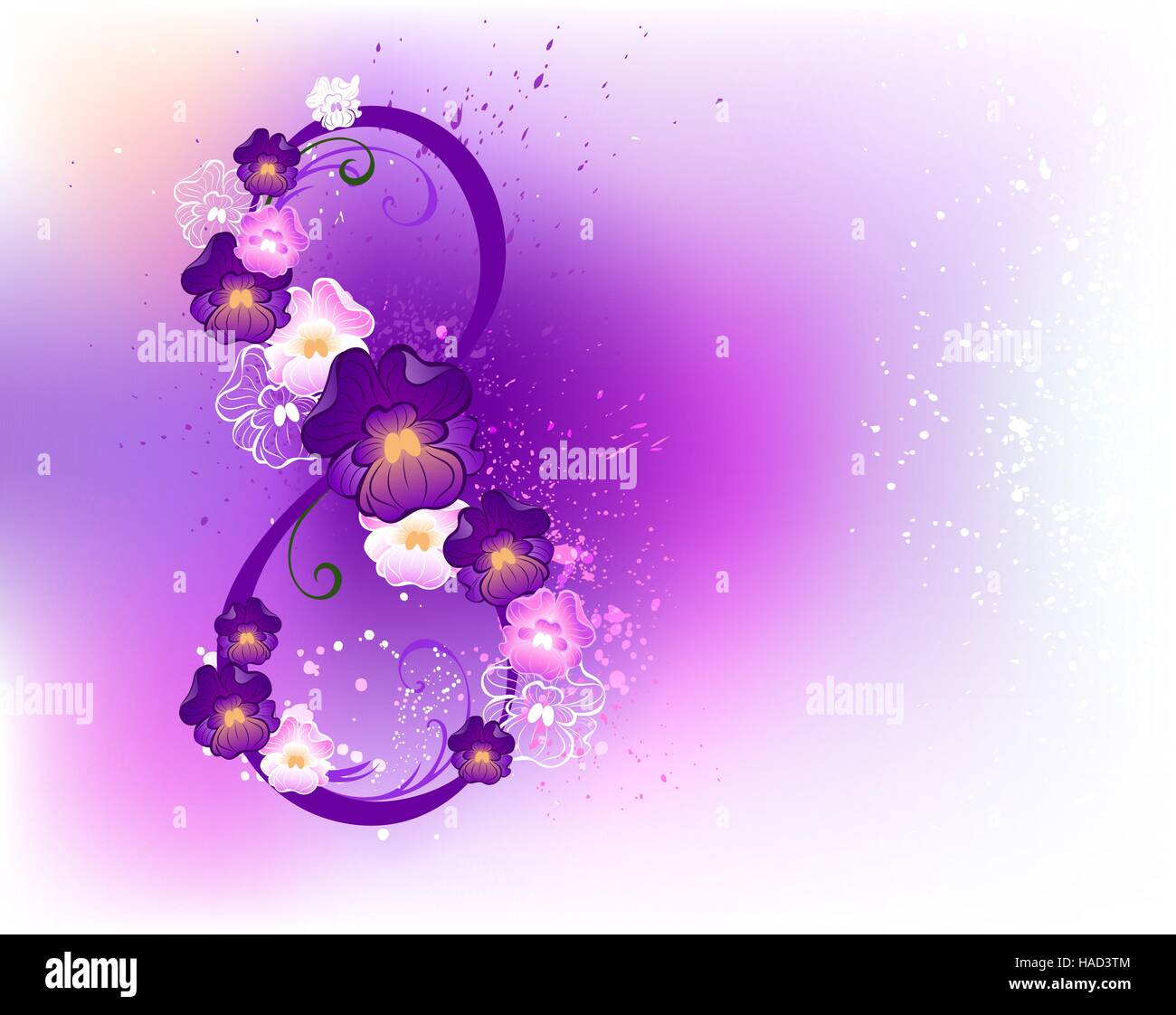 Otto di viola mammola e rosa su uno sfondo viola chiaro. Illustrazione Vettoriale