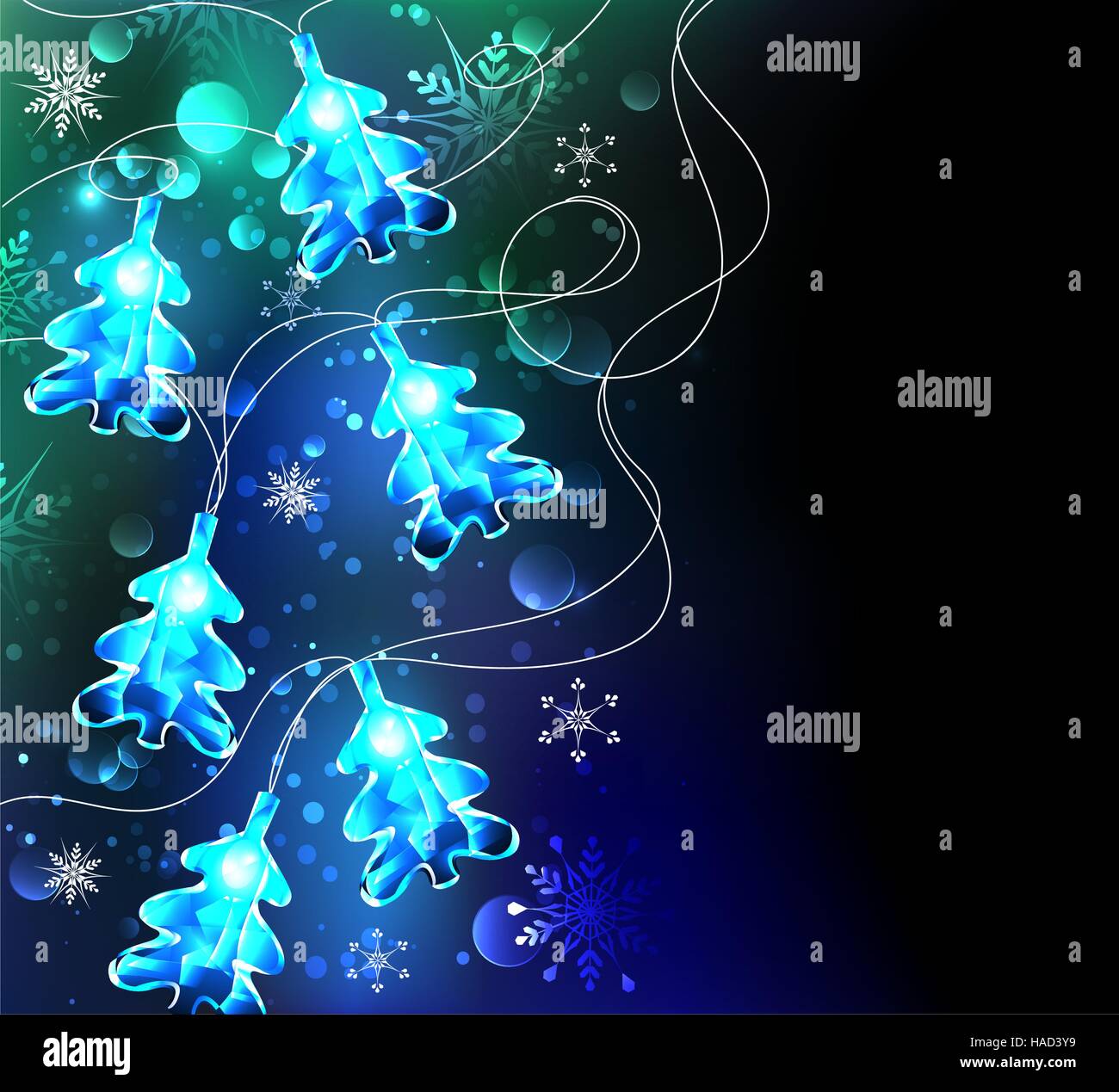 Le luci di Natale come alberi di Natale sul incandescente sfondo verde. Illustrazione Vettoriale