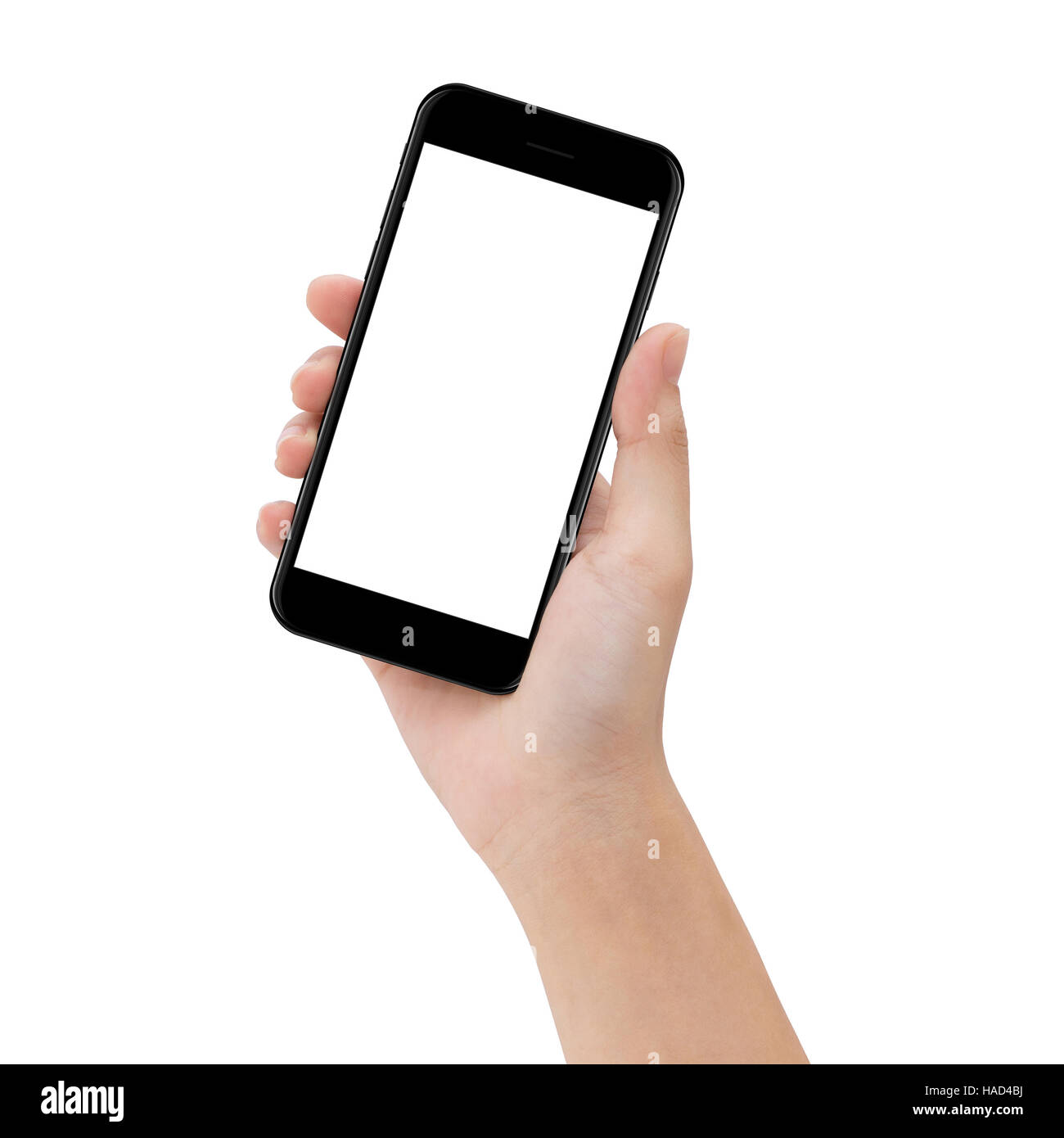 Close-up tenere in mano il telefono isolato su bianco, mock up smartphone  schermo vuoto facile regolazione con tracciato di ritaglio Foto stock -  Alamy