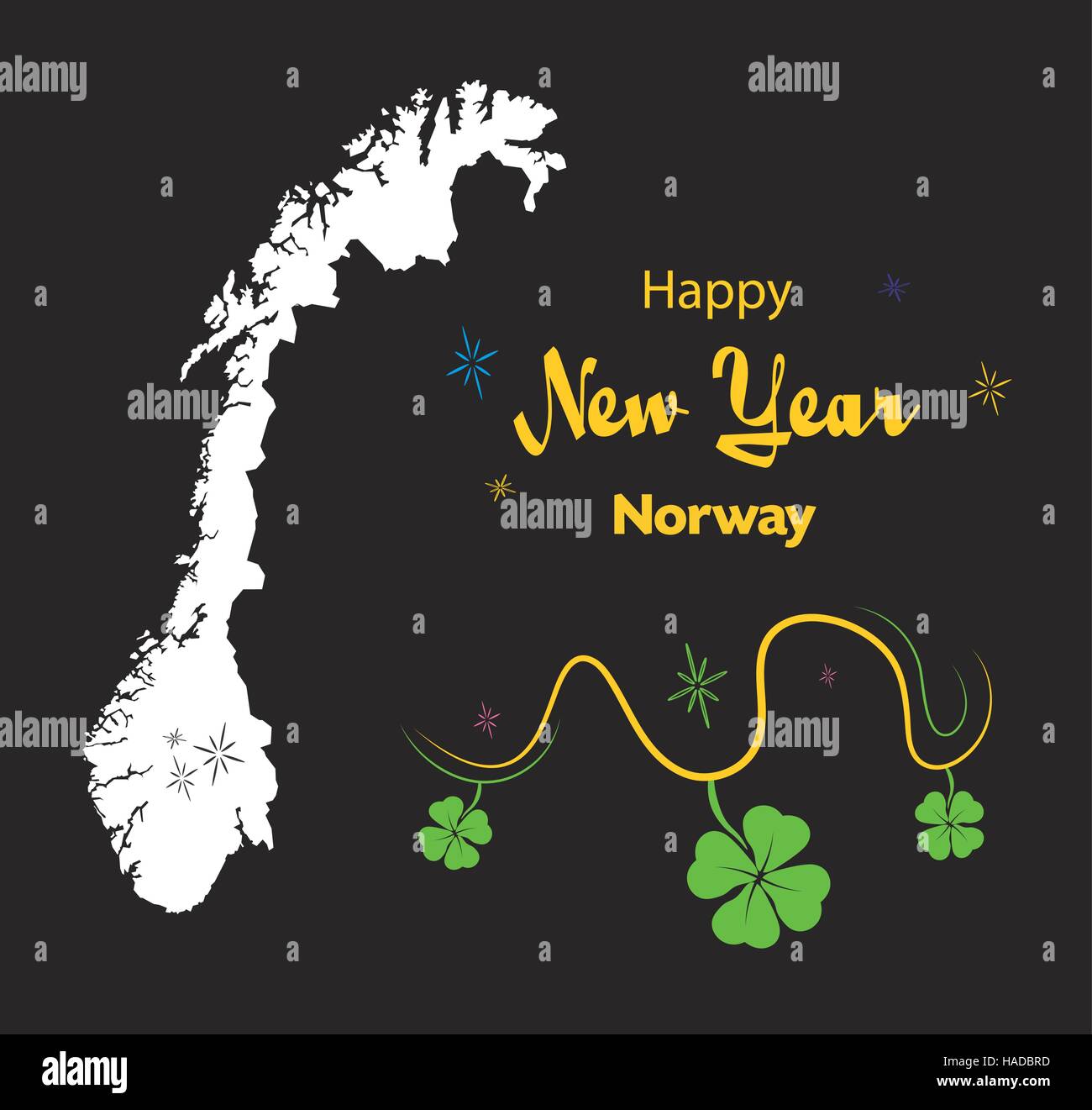 Felice Anno Nuovo illustrazione con tema mappa di Norvegia Illustrazione Vettoriale