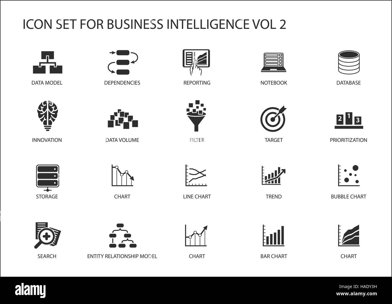 La Business intelligence (BI) vettore icona impostare Illustrazione Vettoriale