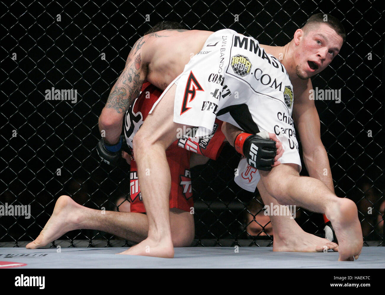 Guida di argilla, sinistra e Nate Diaz lotta all'UFC 94 a MGM Grand Arena, il 31 gennaio 2009 a Las Vegas, NV. Francesco Specker Foto Stock