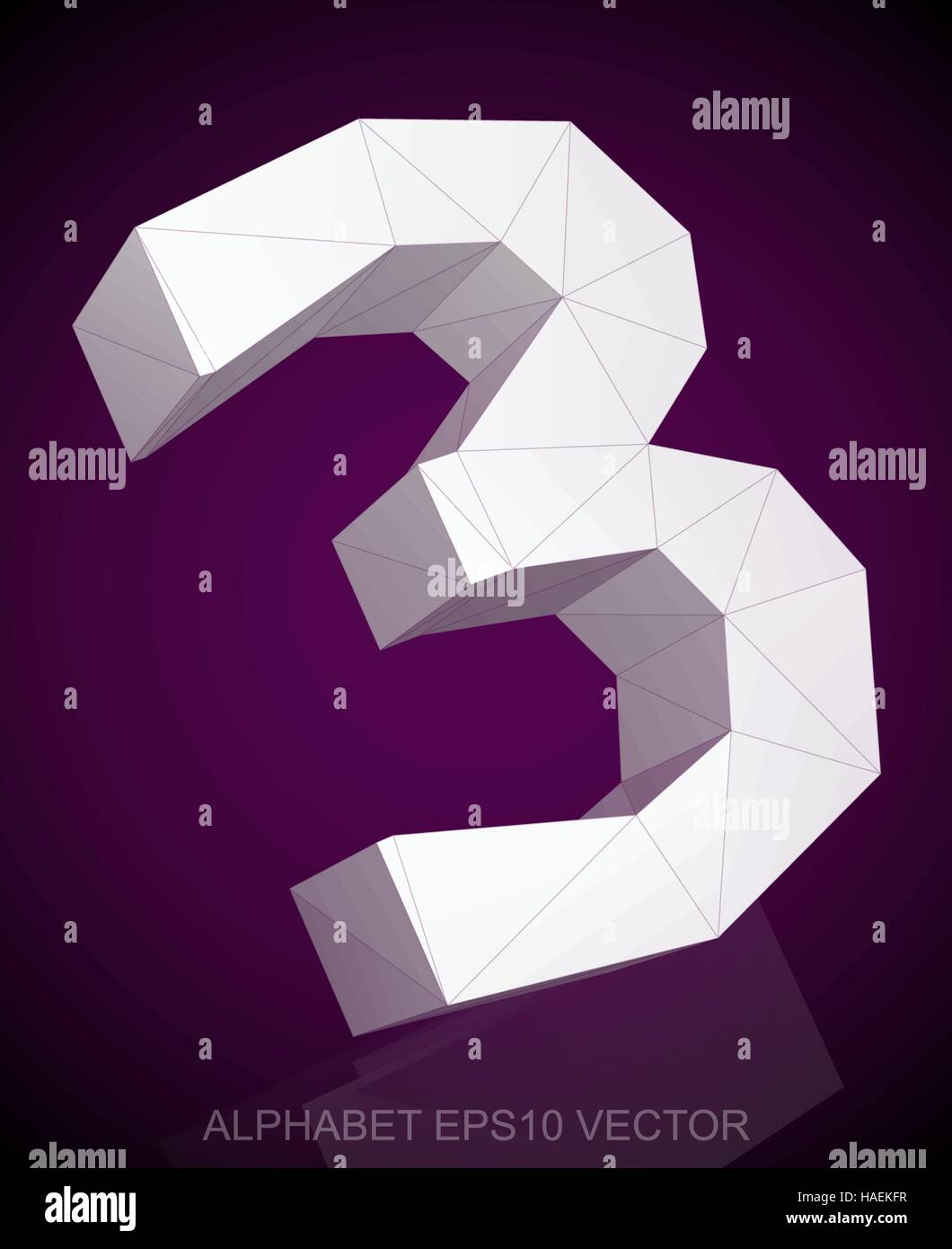 Abstract White 3D 3 poligonale con la riflessione. Bassa poli alfabeto collezione. EPS 10 illustrazione vettoriale. Illustrazione Vettoriale