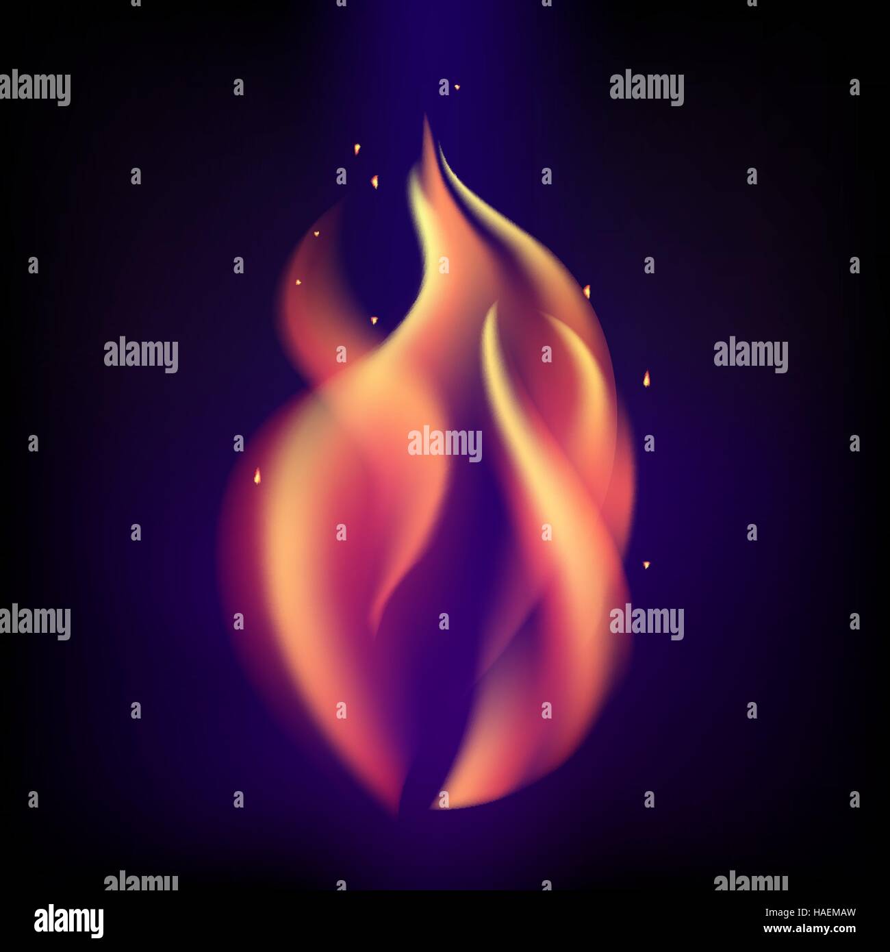 Rosso fuoco ardente fiamma nera su sfondo viola. Illustrazione Vettoriale