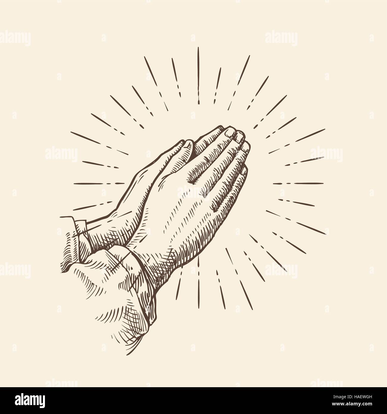 Pregando le mani. Schizzo illustrazione vettoriale Illustrazione Vettoriale
