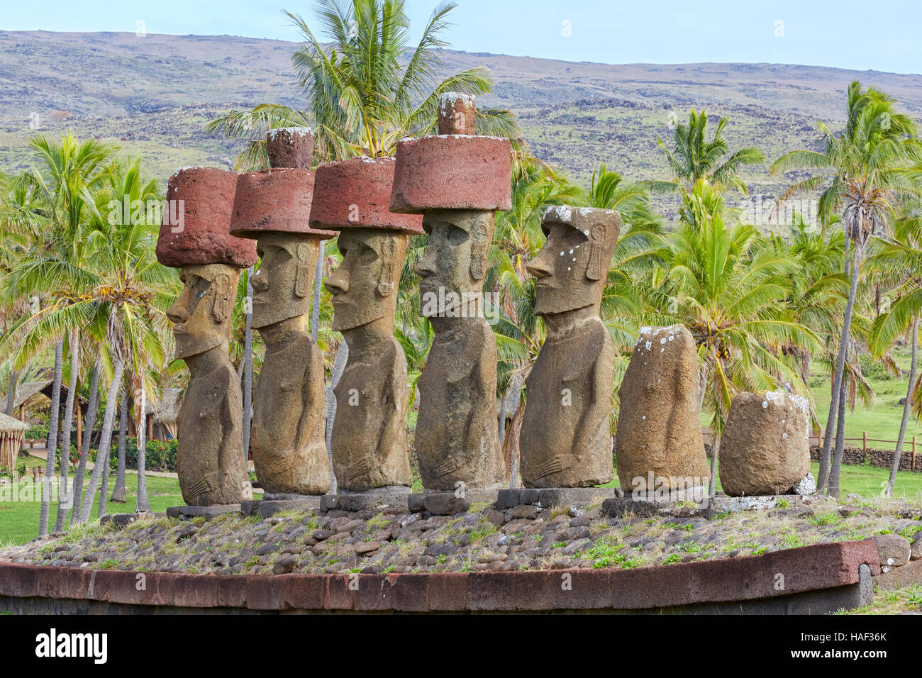 Ahu Nau Nau, Anakana, Isola di Pasqua, Rapa Nui, Cile, Isla de Pascua Foto Stock
