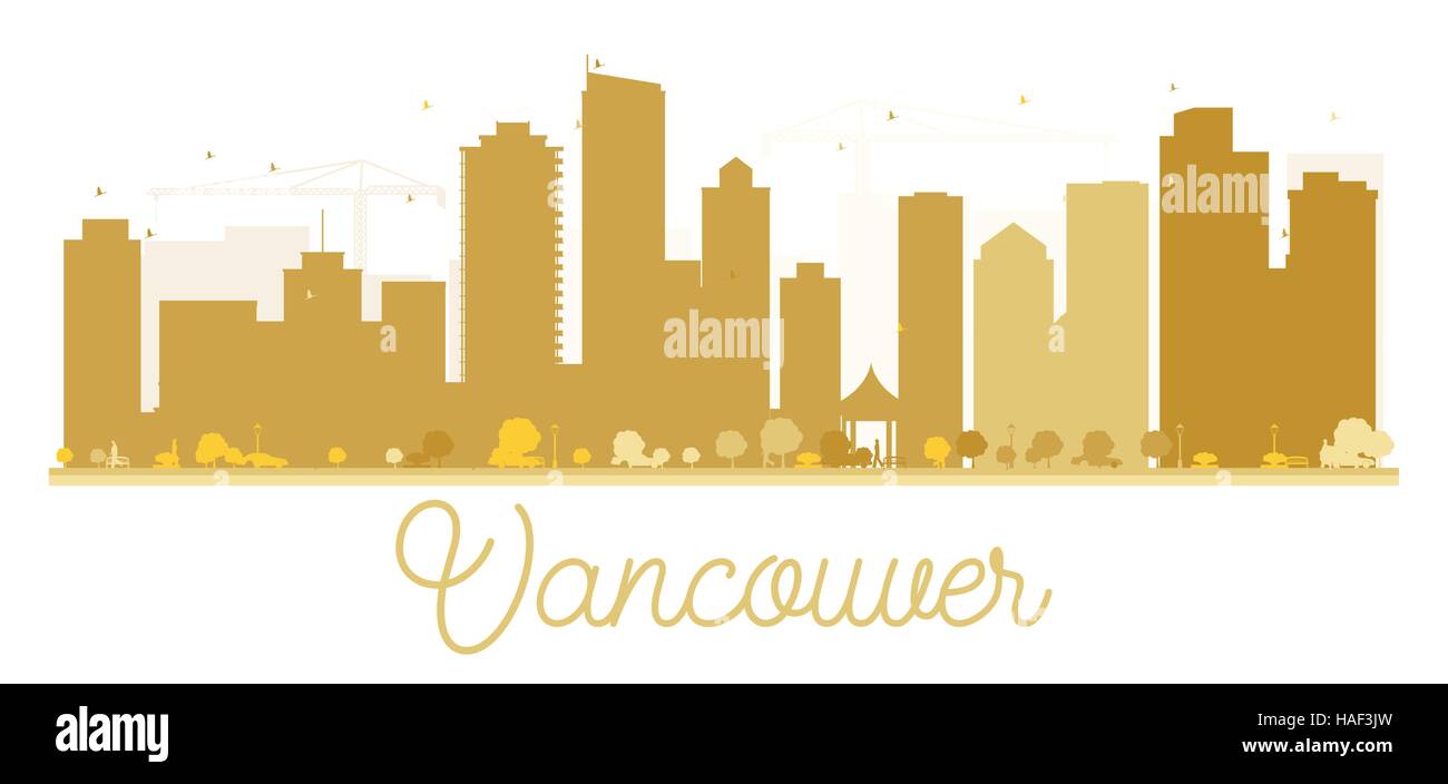Vancouver skyline della città golden silhouette. Illustrazione Vettoriale. Piatto semplice concetto per il turismo presentazione, banner, cartellone o web. Business travel Illustrazione Vettoriale