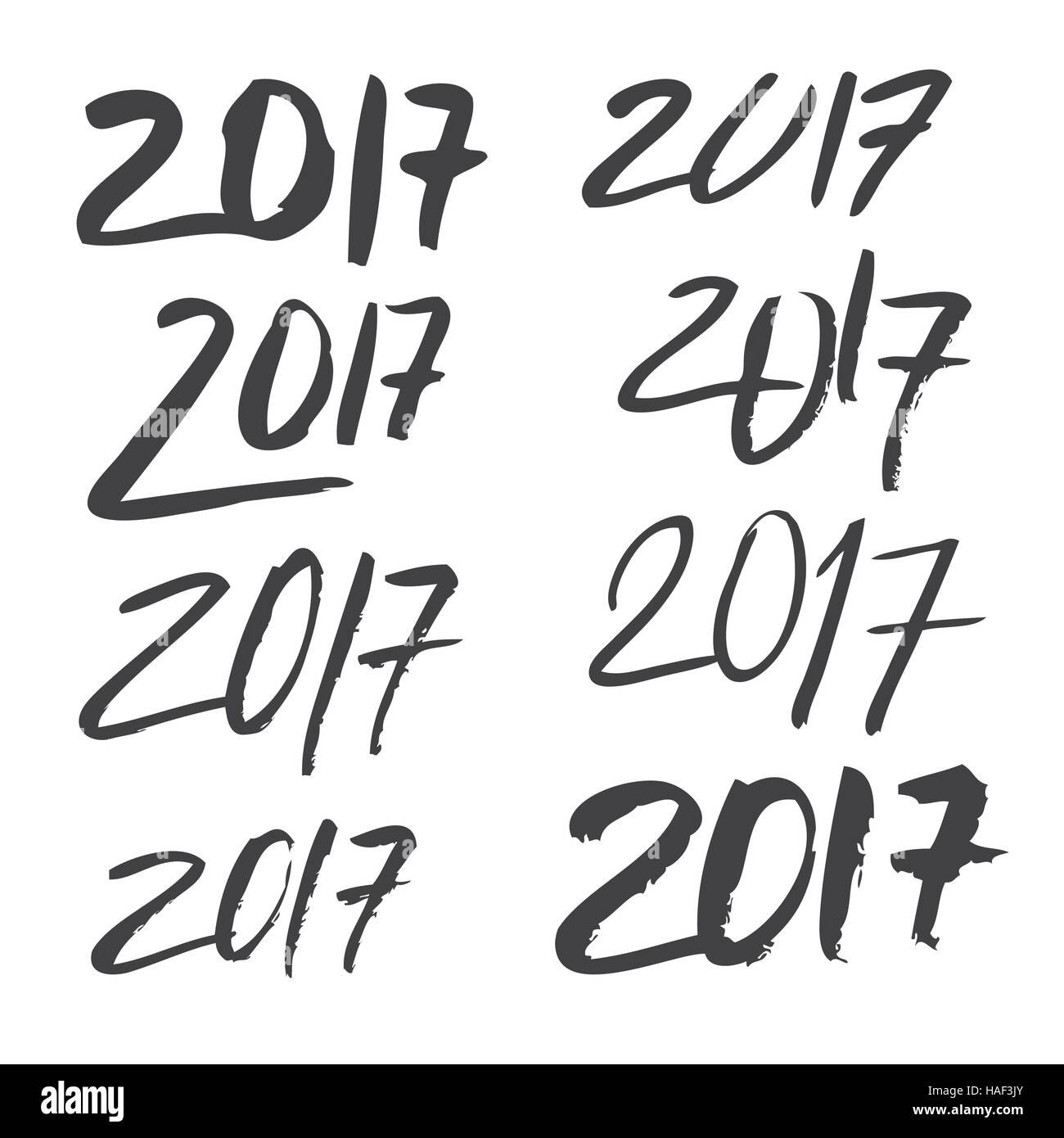 La calligrafia pennello 2017 Set di segno isolato su sfondo bianco. Illustrazione Vettoriale. Illustrazione Vettoriale