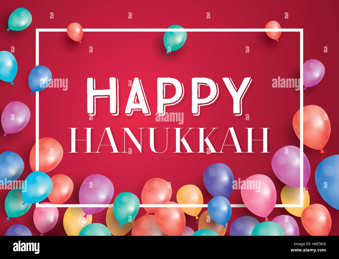 Happy Hanukkah Giorno della carta con battenti palloncini e cornice bianca. Illustrazione Vettoriale. Illustrazione Vettoriale