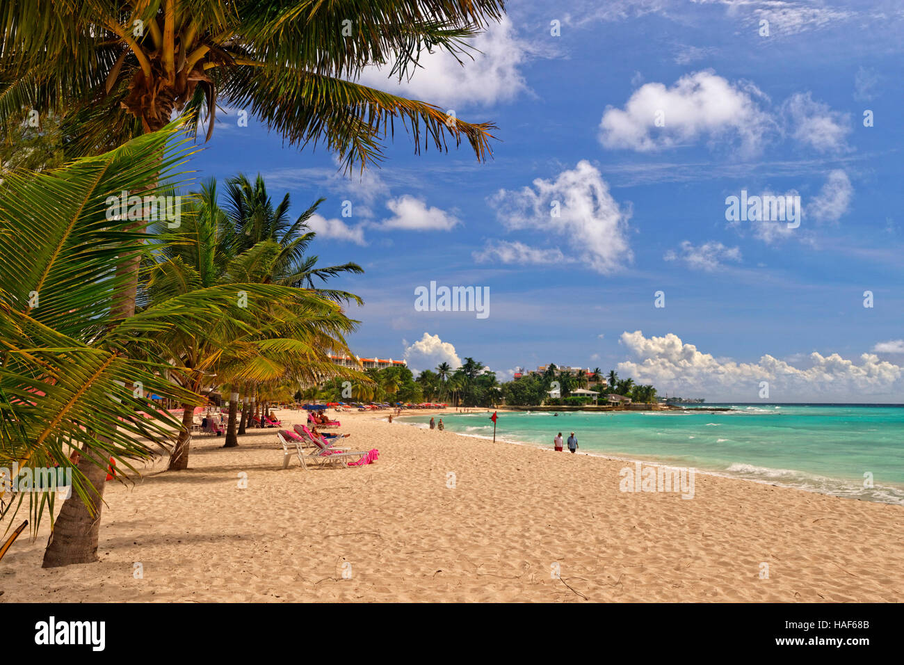 Dover spiaggia di fronte al Southern Palms Hotel, St. Lawrence Gap, Barbados, dei Caraibi. Foto Stock