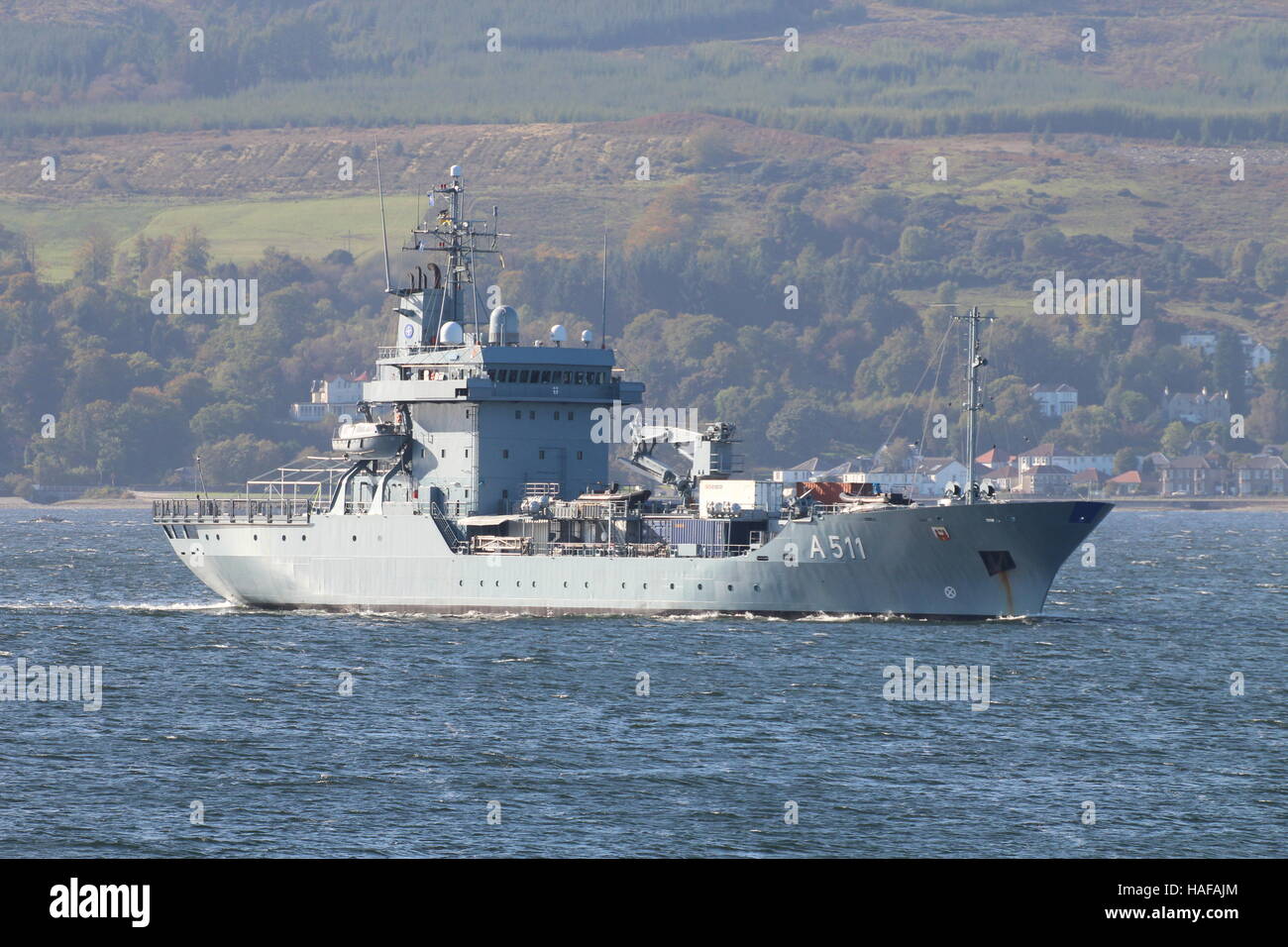 FGS Elba (A511), un Elbe-classe (Tipo 404) Gara della marina tedesca, sul suo arrivo per esercitare congiuntamente il guerriero 16-2. Foto Stock