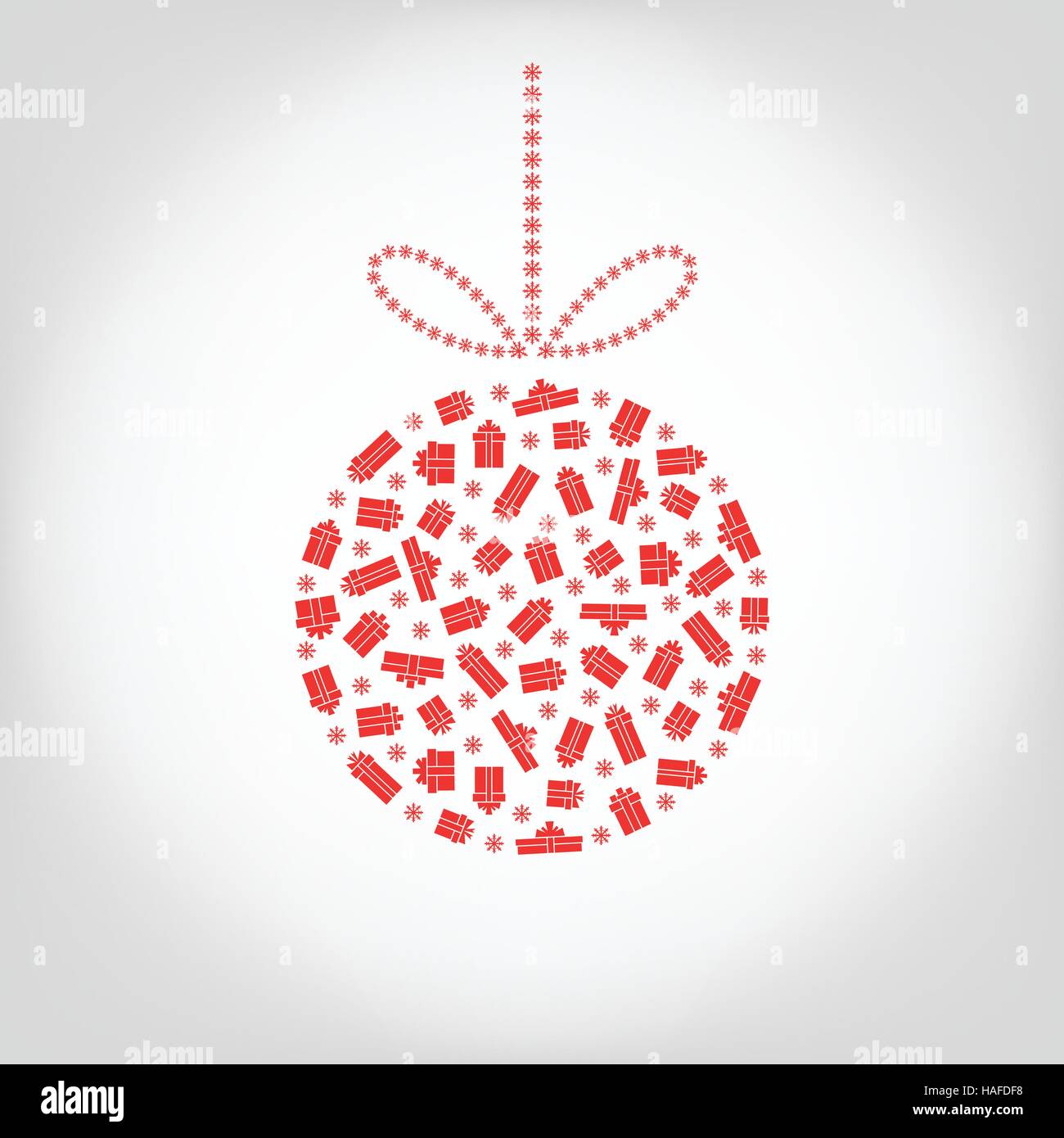 Vector albero di Natale pallina da confezione regalo rossa e il simbolo del fiocco di neve Illustrazione Vettoriale