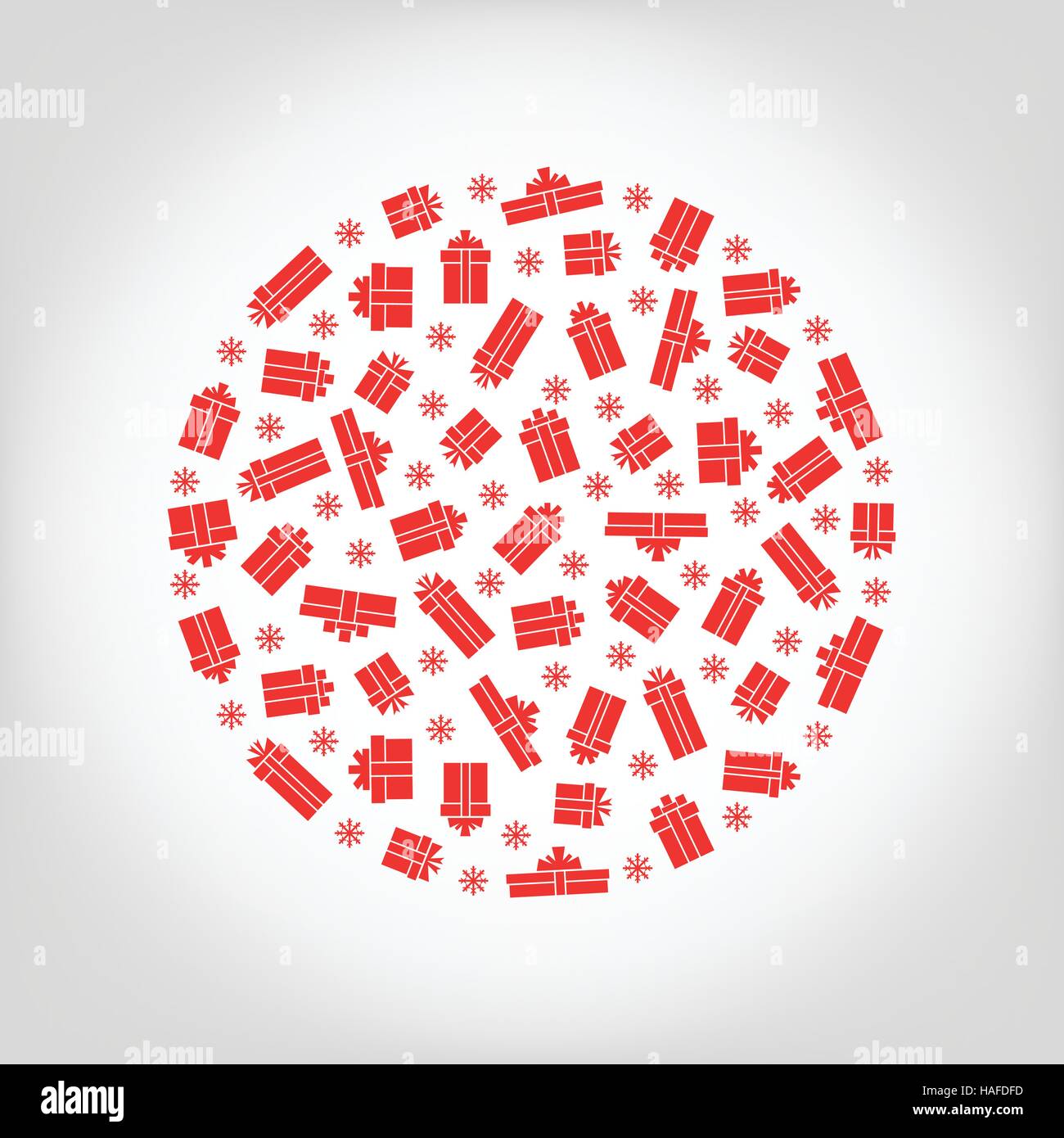 Cerchio di vettore da confezione regalo rossa e il simbolo del fiocco di neve. Sfondo di natale, biglietto di auguri per il nuovo anno. Illustrazione Vettoriale