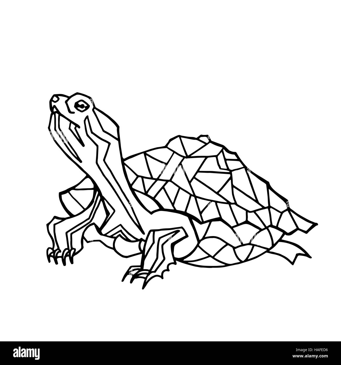 Vettore disegnati a mano illustrazione della tartaruga. Silhouette nera di tartaruga. Turtle line art per la colorazione. Illustrazione Vettoriale