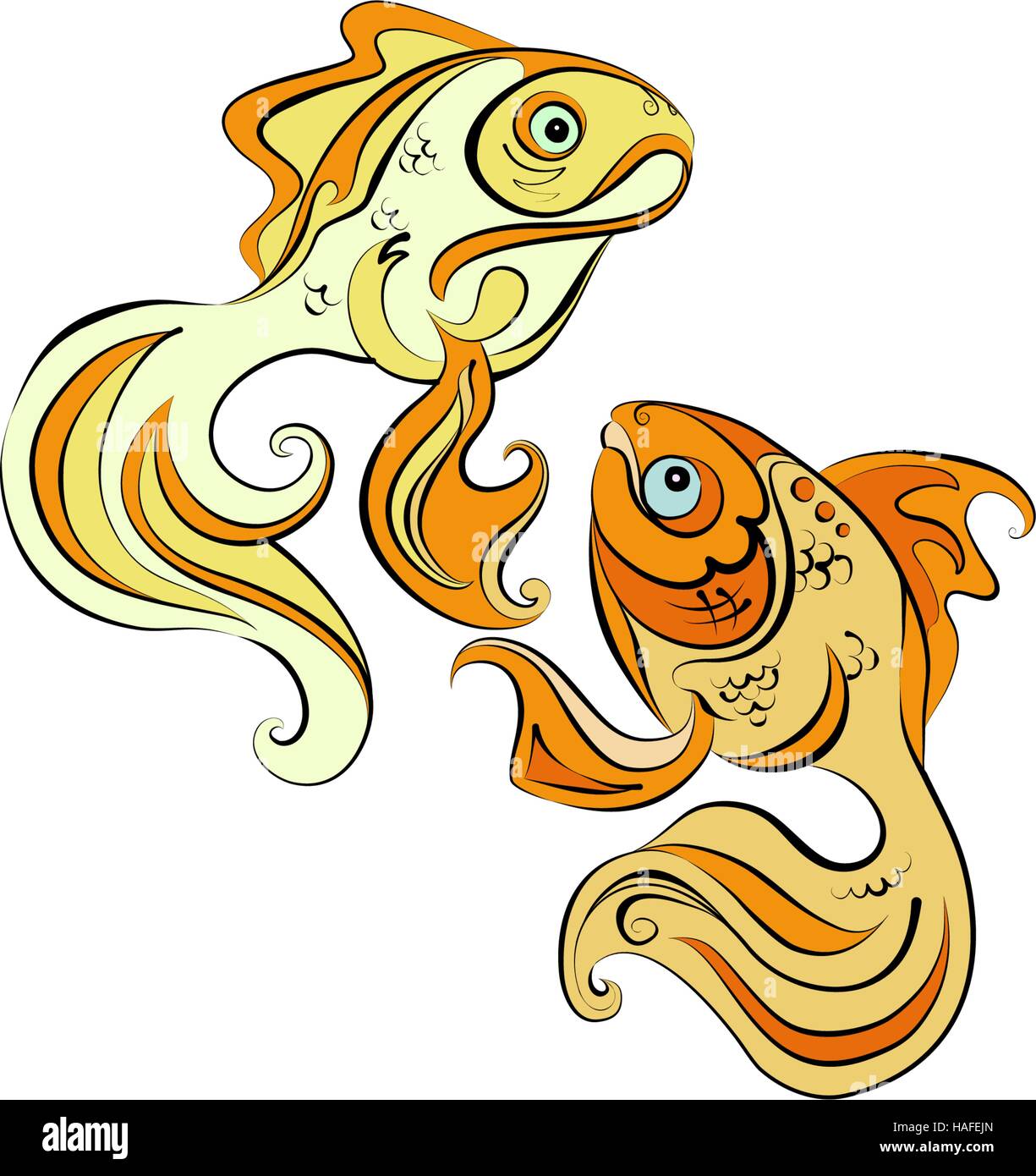 Illustrazione di due stilizzata pesce d'oro su sfondo bianco Illustrazione Vettoriale