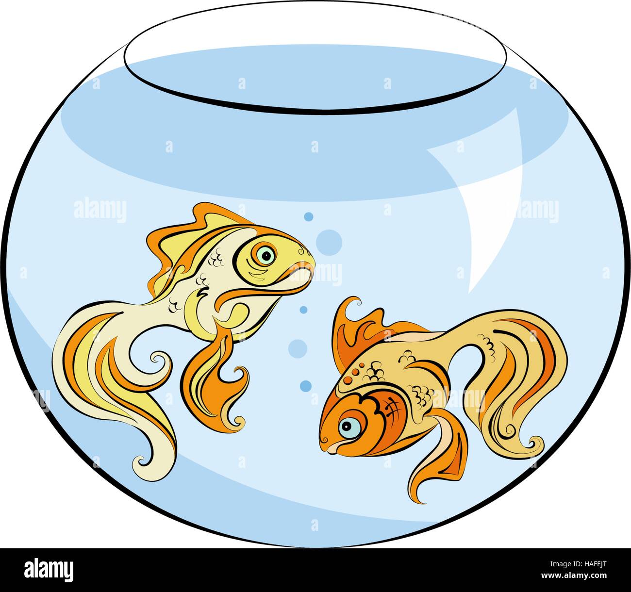 Illustrazione di due stilizzata pesce dorato in acquario Illustrazione Vettoriale