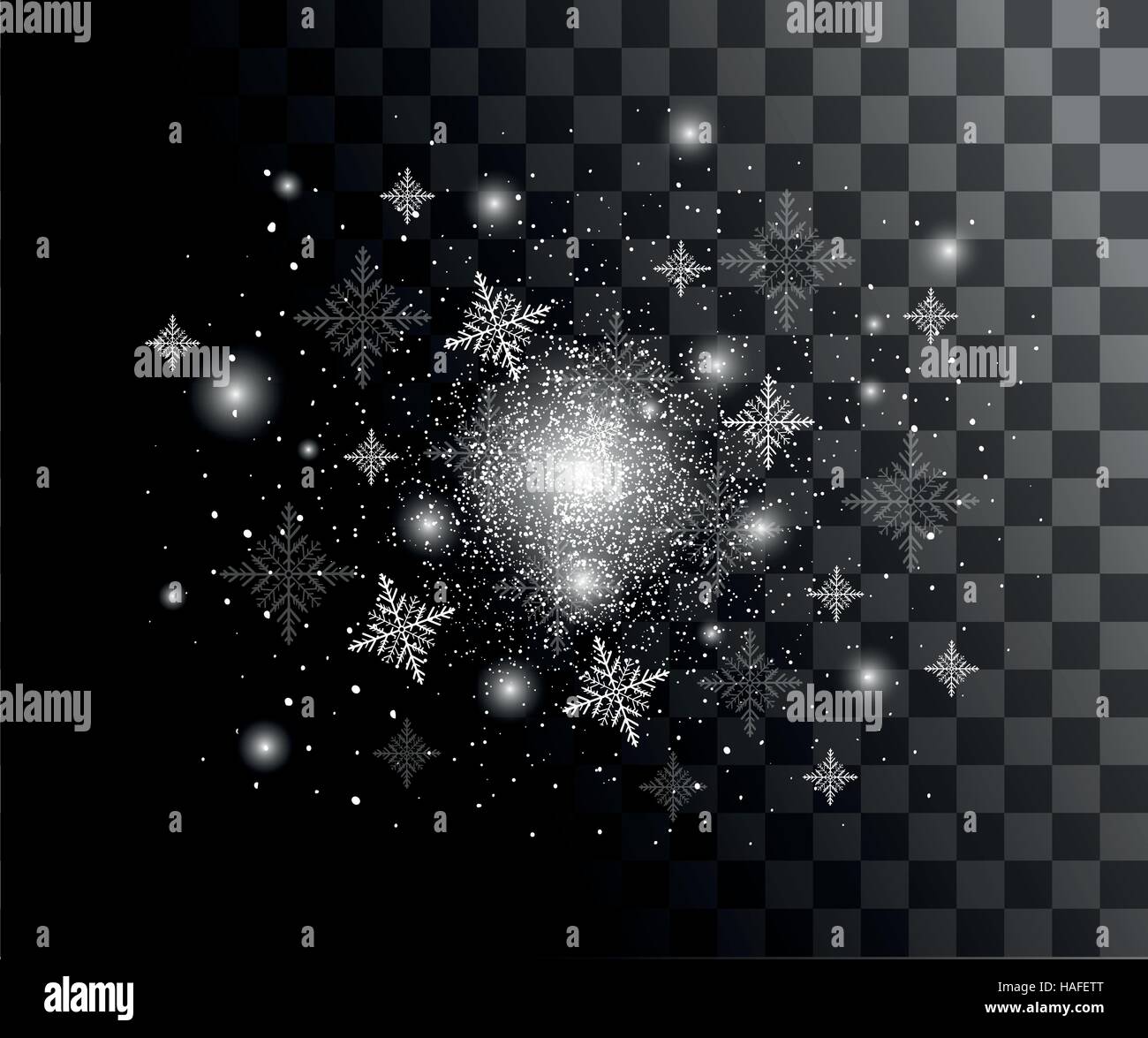 La caduta di neve su uno sfondo trasparente stagione sfondo decorativo. Vacanze di Capodanno illustrazione vettoriale luci sfocate Buon Natale e Felice N Illustrazione Vettoriale