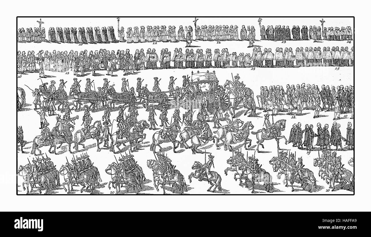 Solenne e festosa processione per la visita di Papa Pio VI in Augsburg, Germania anno 1782 Foto Stock