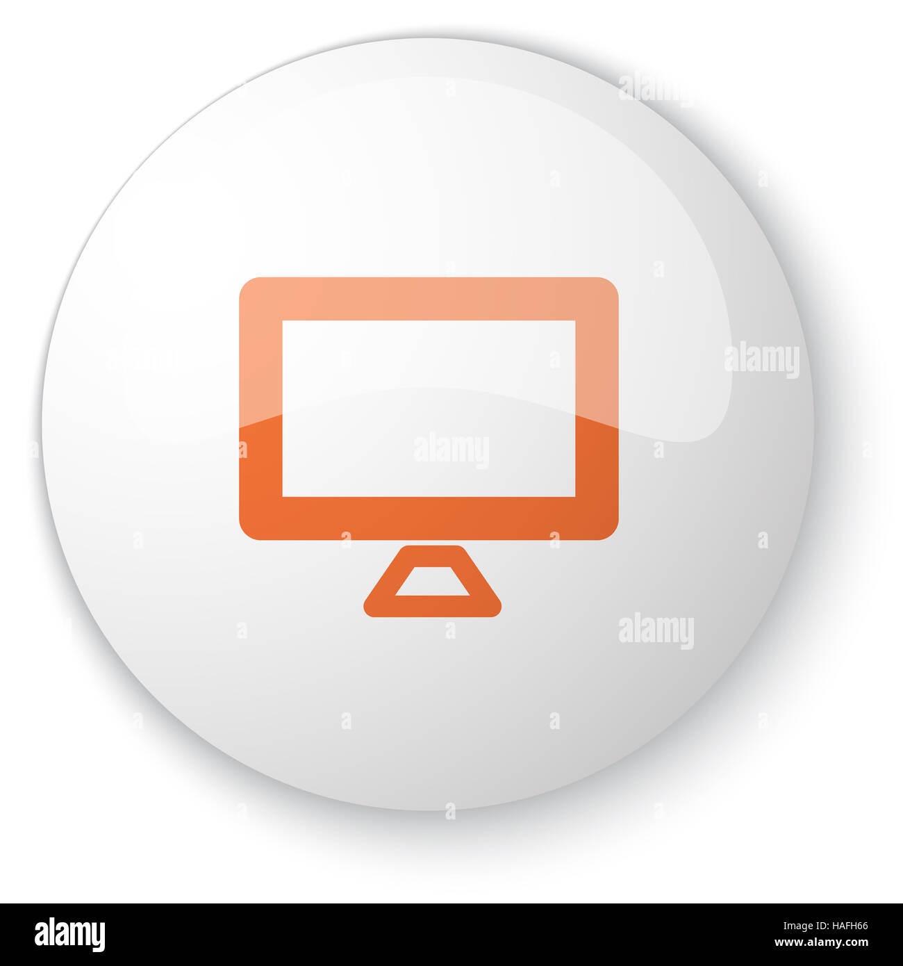 Bianco lucido pulsante web con calcolatore di colore arancione icona dello schermo su sfondo bianco Foto Stock