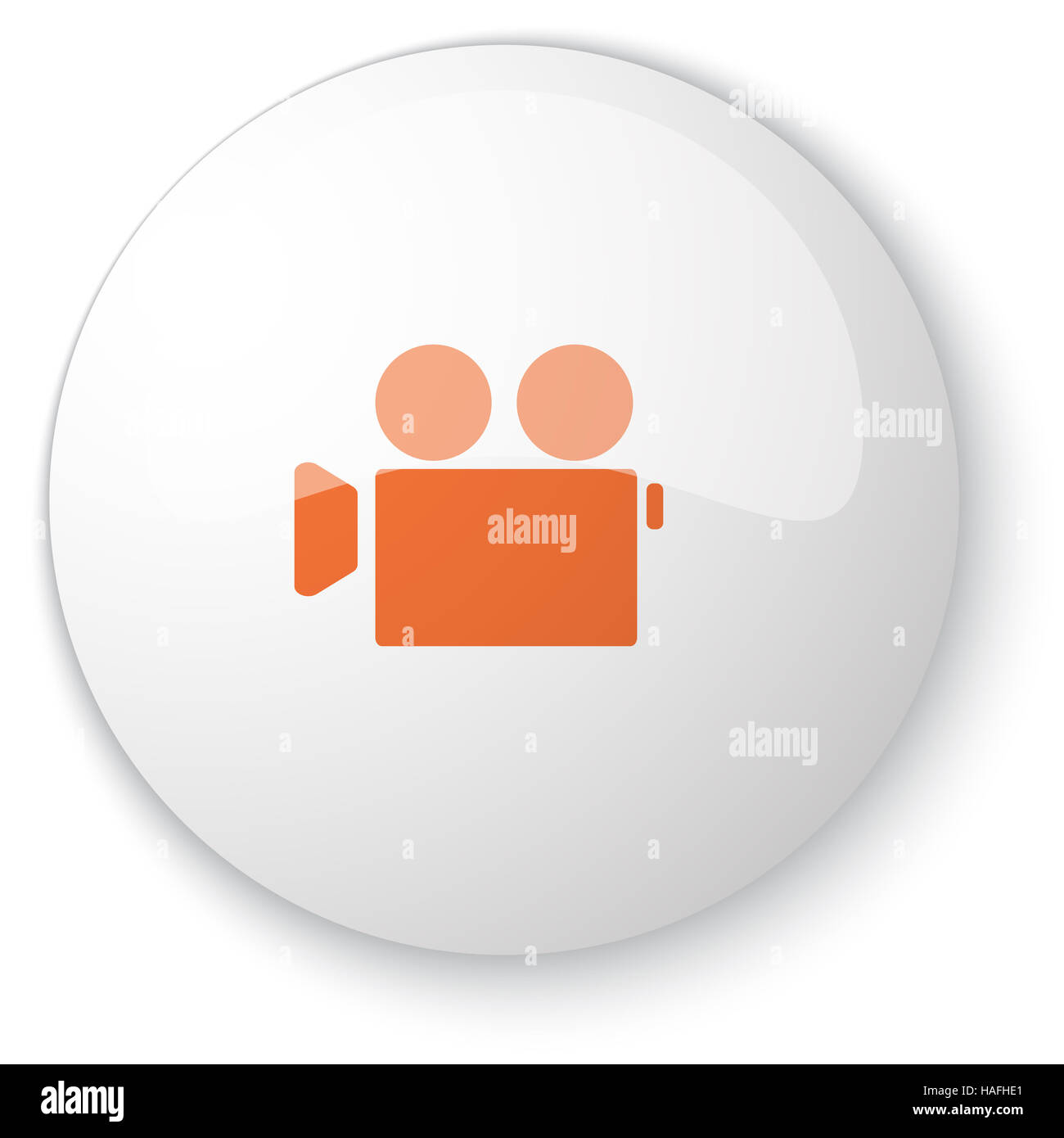 Bianco lucido pulsante web con orange icona Videocamera su sfondo bianco Foto Stock