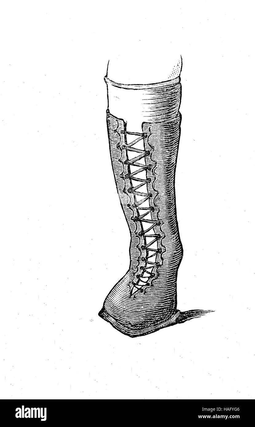 Scarpe moda del passato un boot, scarpa da vecchi tempi greci, Grecia, xilografia a partire dall'anno 1880 Foto Stock