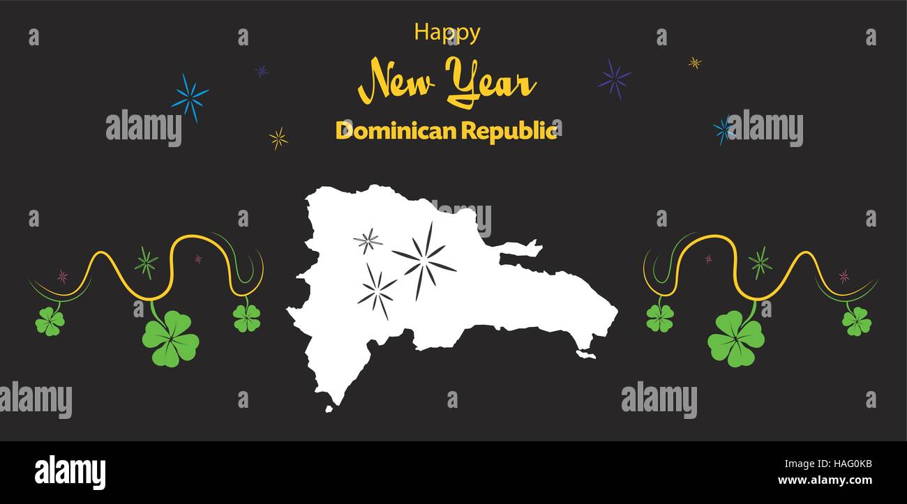Felice Anno Nuovo illustrazione con tema Mappa di Repubblica Dominicana Illustrazione Vettoriale