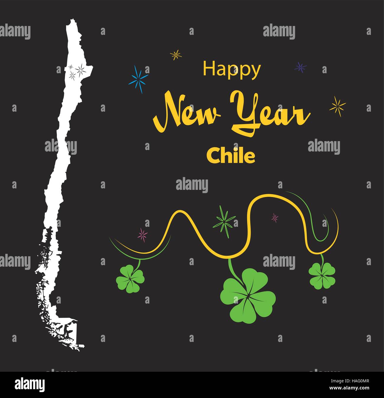 Felice Anno Nuovo illustrazione con tema mappa del Cile Illustrazione Vettoriale