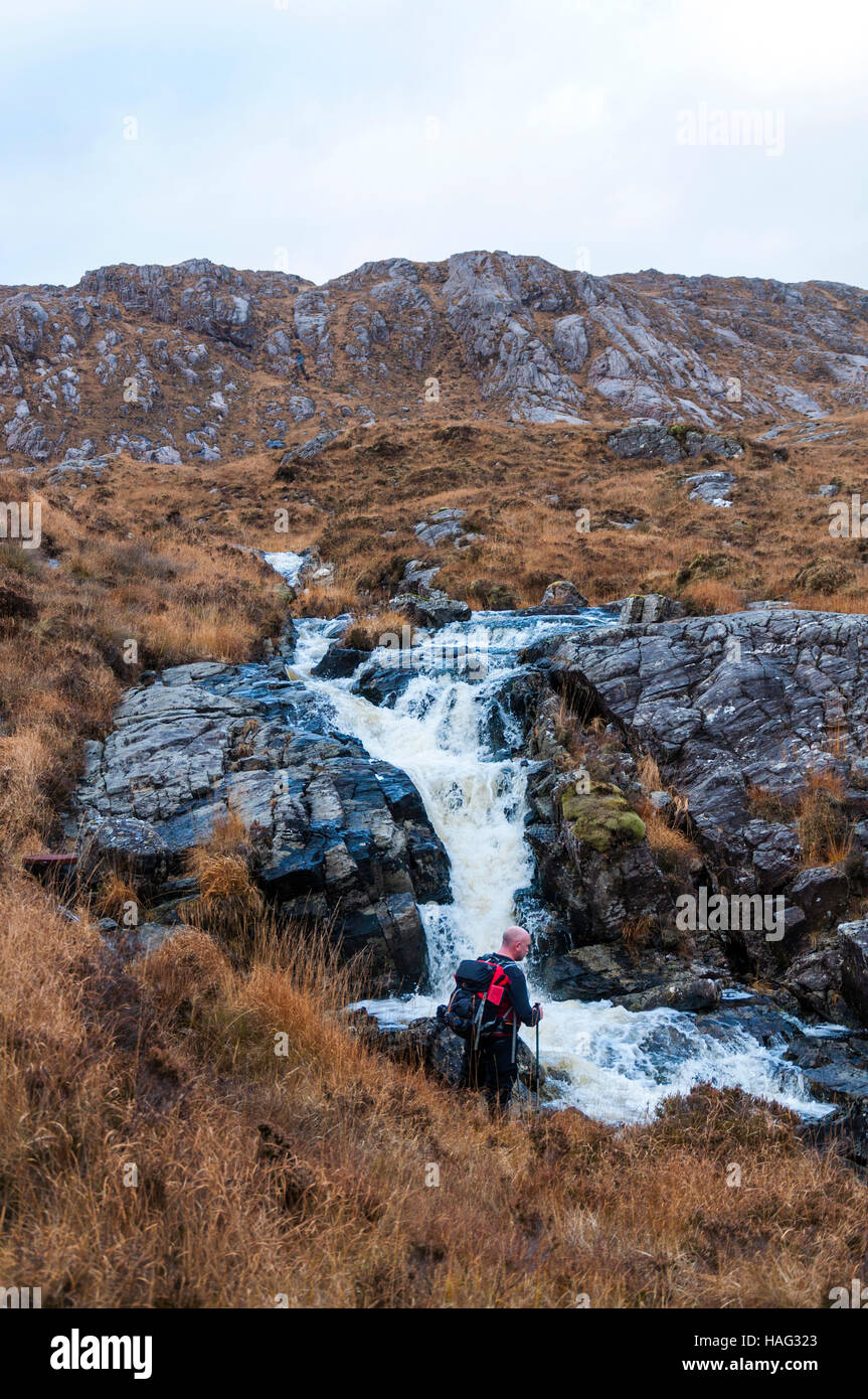 Passeggiate nelle montagne Bluestack, County Donegal, Irlanda Foto Stock