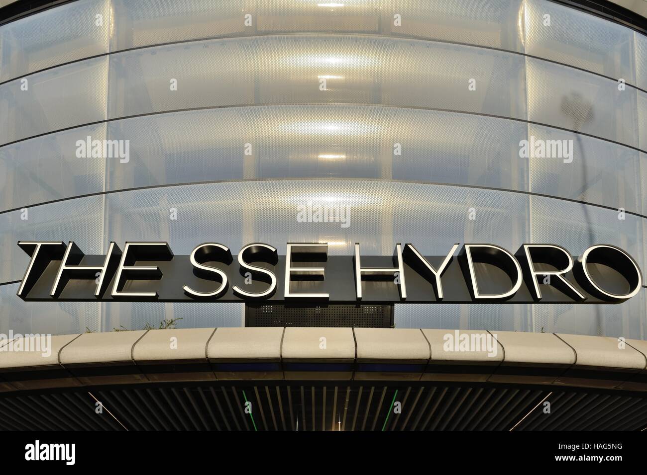 Ingresso anteriore segno di SSE Idro in Glasgow, Scotland, Regno Unito. Foto Stock