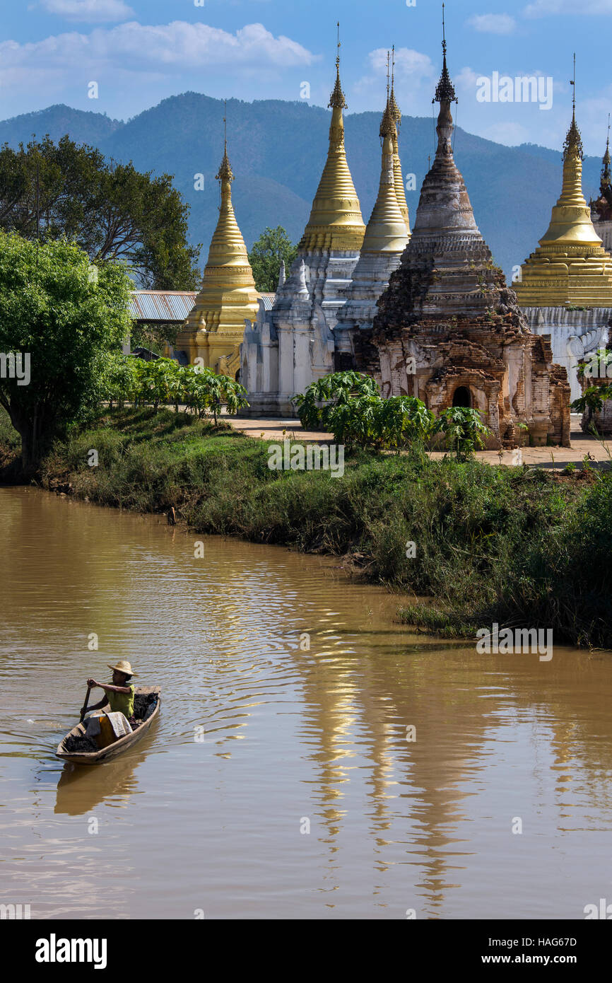 Ywama Paya tempio buddista - Lago Inle nello Stato di Shan in Myanmar (Birmania) Foto Stock