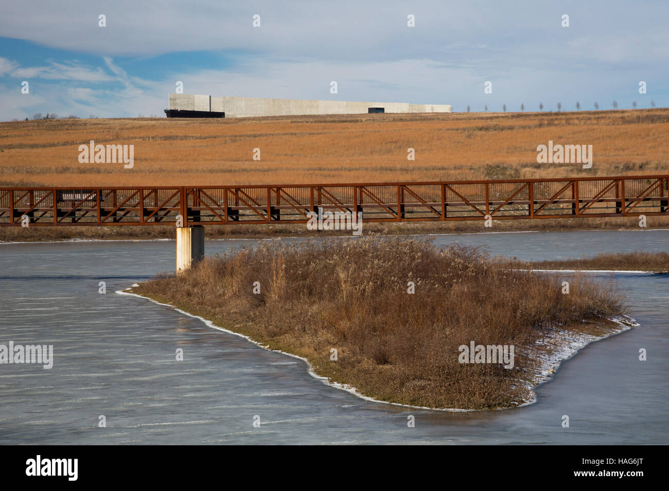 Shanksville, Pennsylvania - un ponte su zone umide in volo 93 National Memorial. Foto Stock